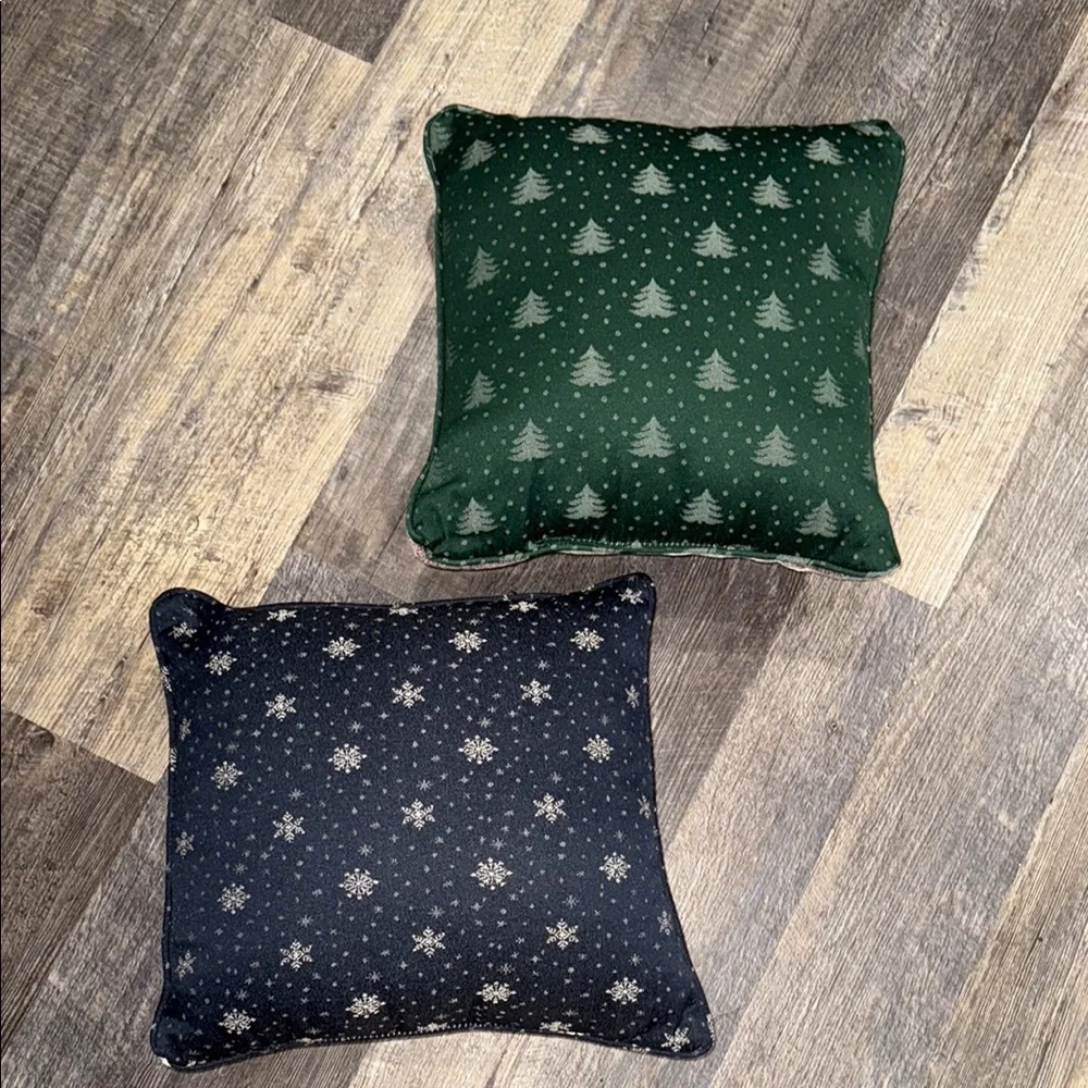 Festive Tapestry Snowman Holiday Pillows - Navy and White set of 2